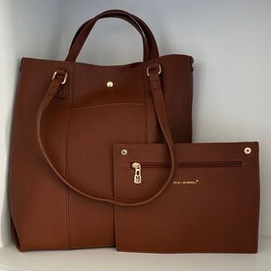 Montana West Rich Brown Tote and Pouch Set